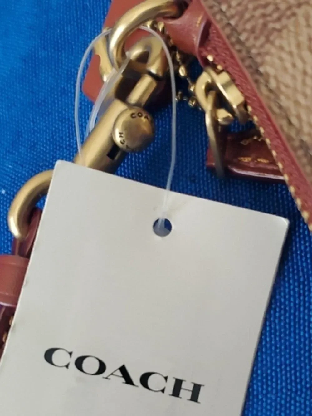 NWT Coach Corner Zip Wristlet Signature Canvas Brown Tan Gold Hardware